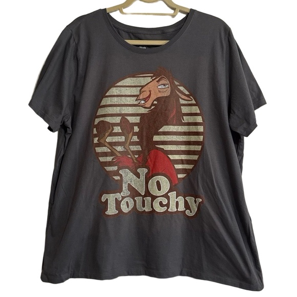Disney T-Shirt Womens 2X Gray Graphic Funny Kuzco Llama No Touchy New Groove - Picture 1 of 3